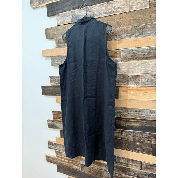 Everlane The Linen V-Neck Midi Black Button Front Dress Size 14 - Picture 2 of 6